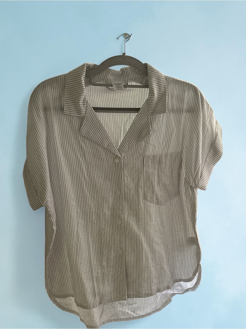 Calvin Klein Short Sleeve Striped Button-Front Pajama Top - White & Black
